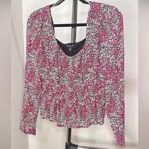 Versona Pink Ruffled Peplum Blouse Medium